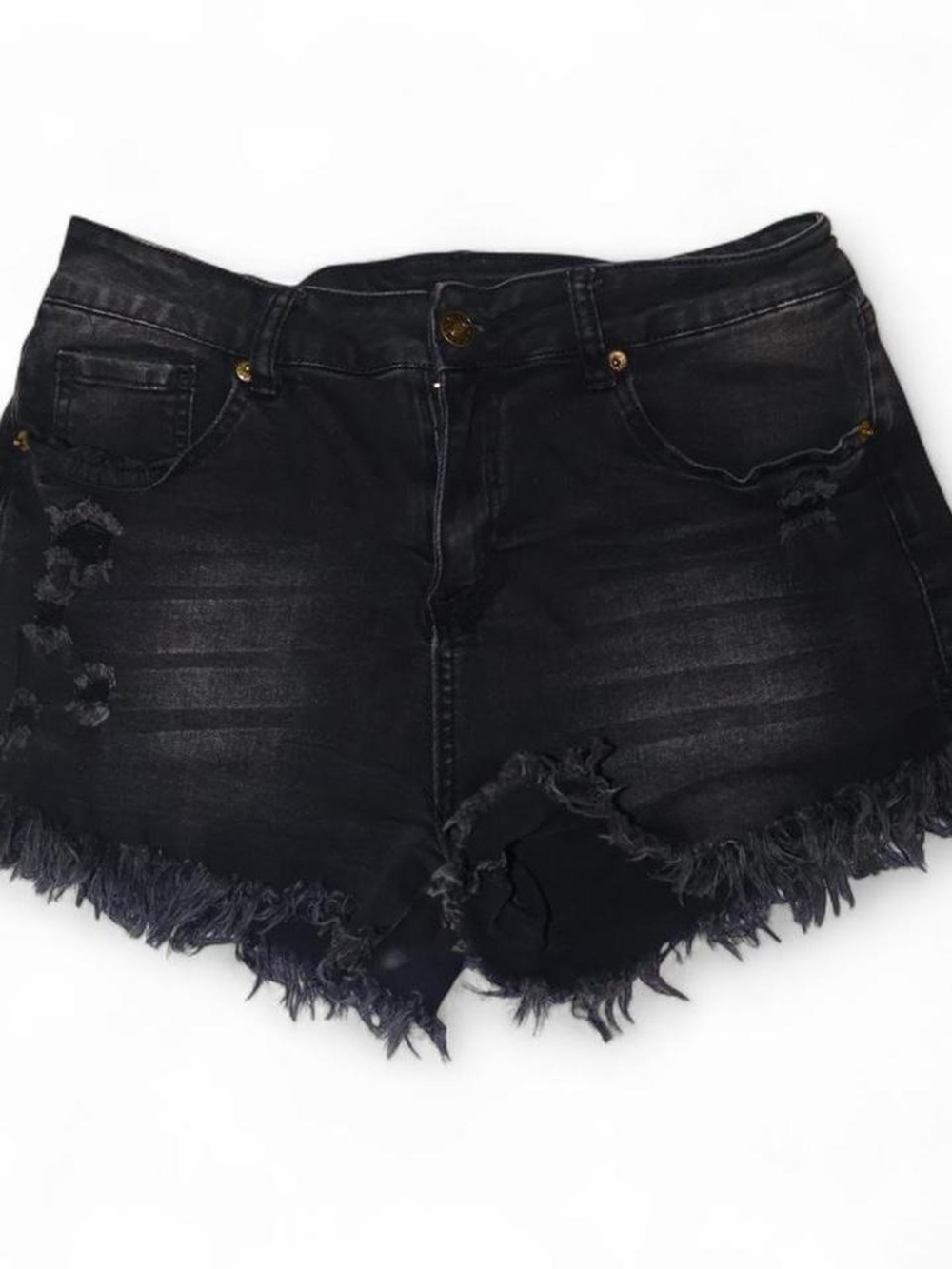 Black Distressed Frayed Hem Women's Denim Shorts